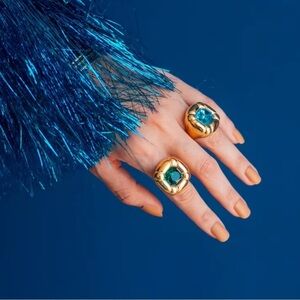 Emerald Green 18K Gold Stainless Steel Waterproof Gemstone Ring